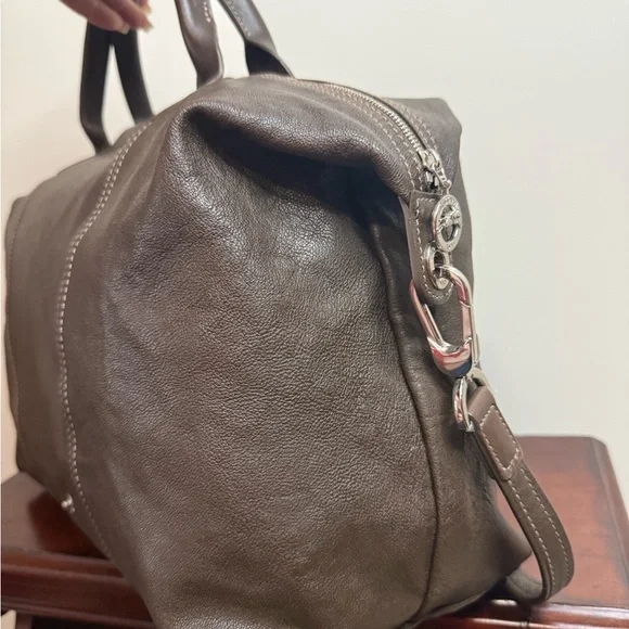 Longchamp Modele Depose Dark Brown Leather tote/shoulder Bag silver hardware - Picture 16 of 16